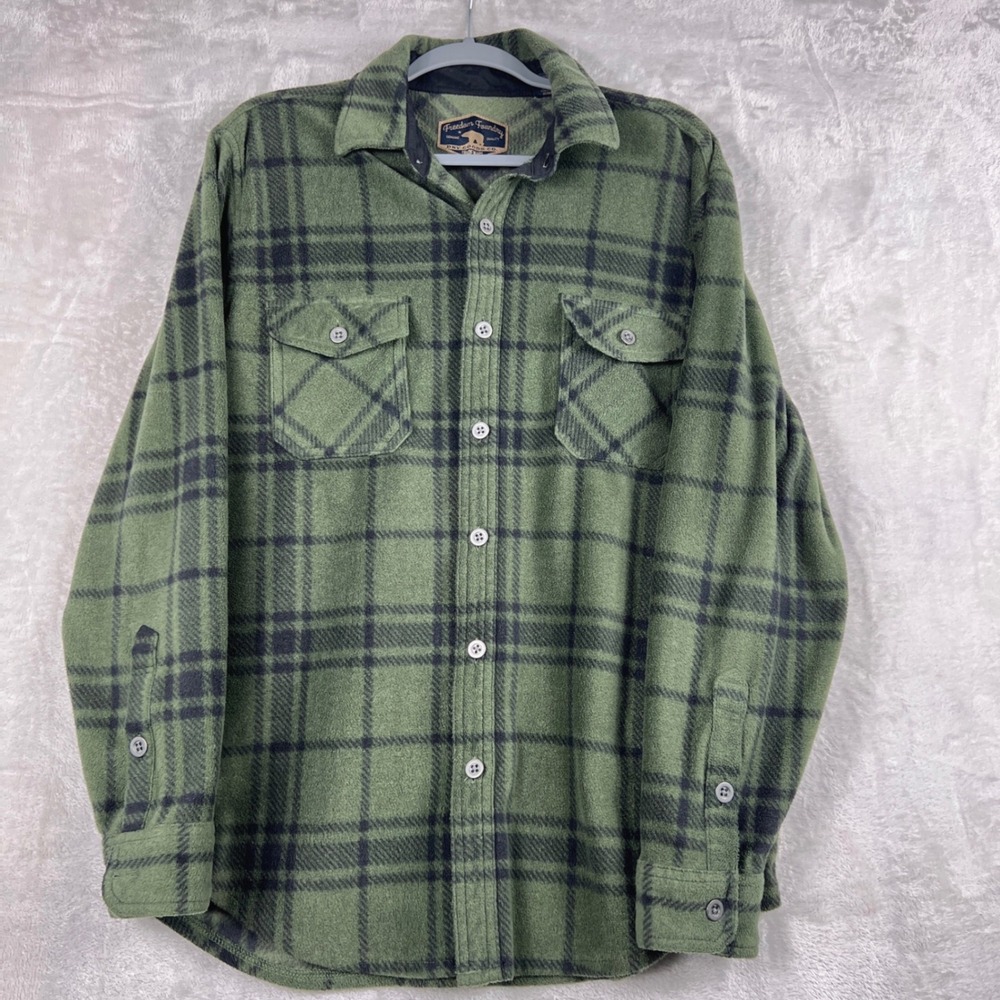 Freedom Foundry Green Plaid Fleece Flannel Jacket Medium Workwear Grunge Outdoor